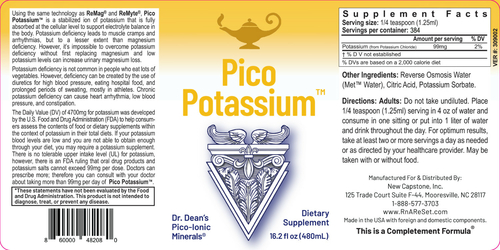 Pico Potassium - Roztwór potasu | Piko-jonowe kalium w płynie od Dr Dean - 480ml