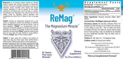 ReMag - The Magnesium Miracle | Piko-jonowy magnez w płynie od Dr. Dean - 480ml
