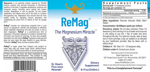 ReMag - The Magnesium Miracle | Piko-jonowy magnez w płynie od Dr. Dean - 240ml