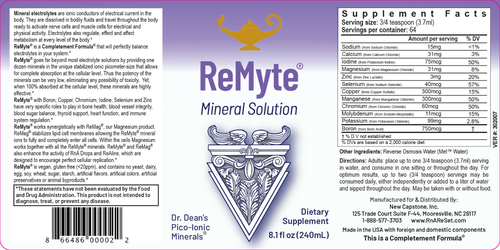 ReMyte - Roztwór mineralny | Piko-jonowy roztwór multimineralny od Dr. Dean - 240ml