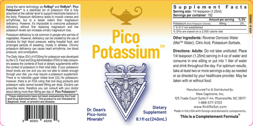 Pico Potassium - Roztwór potasu | Piko-jonowe kalium w płynie od Dr Dean - 240ml